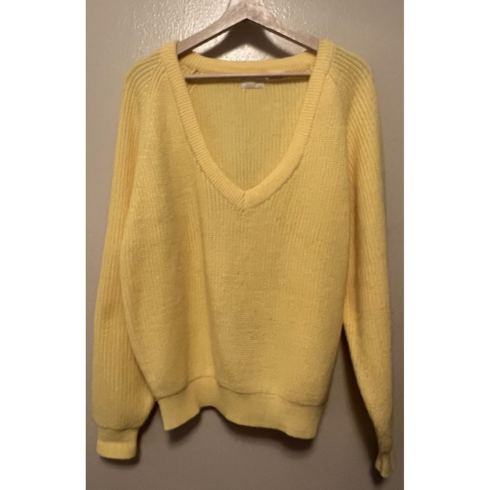 Vtg 80s V Neck Shaker Sweater Classic Fashions Acrylic Yellow LS Women's Sz L